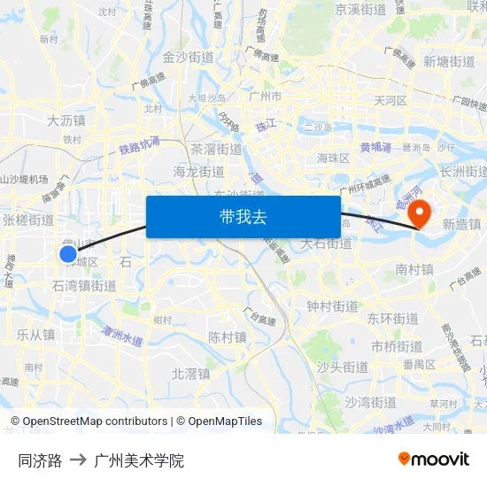 同济路 to 广州美术学院 map