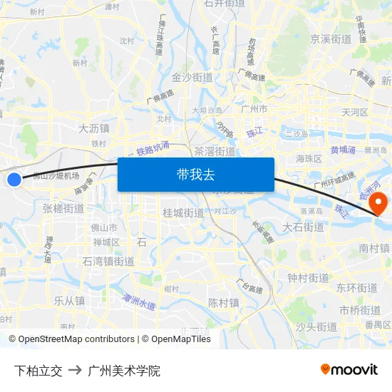 下柏立交 to 广州美术学院 map