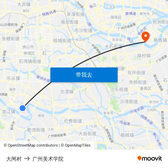 大闸村 to 广州美术学院 map