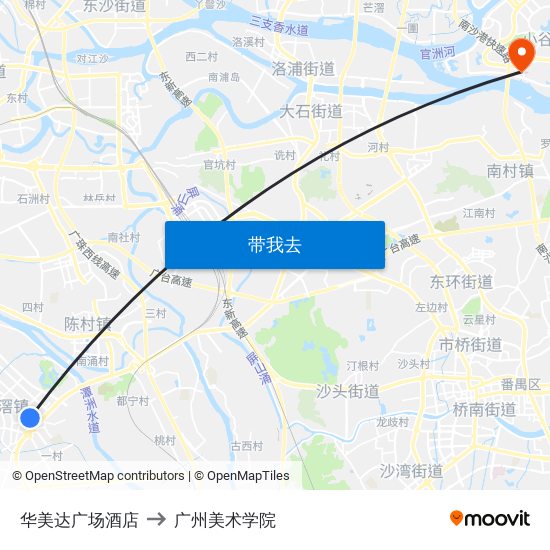 华美达广场酒店 to 广州美术学院 map