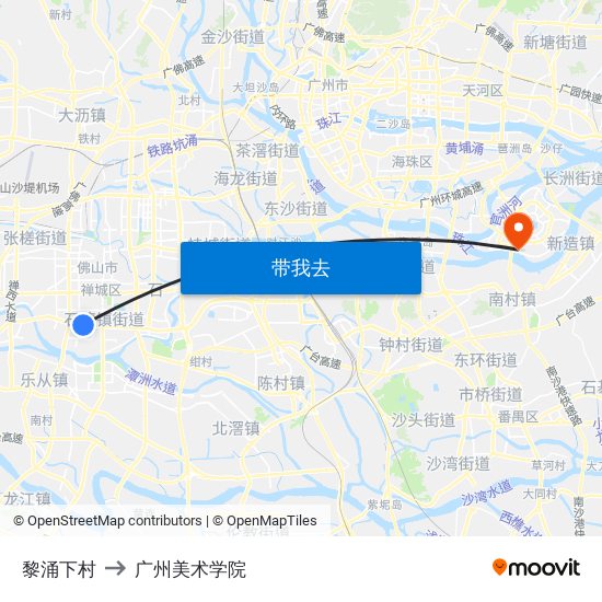 黎涌下村 to 广州美术学院 map