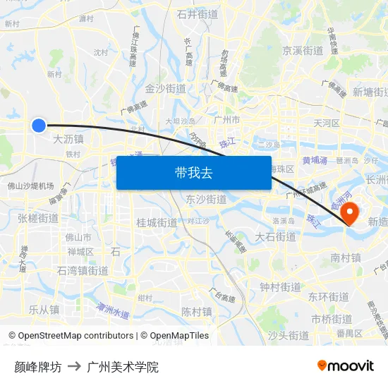 颜峰牌坊 to 广州美术学院 map