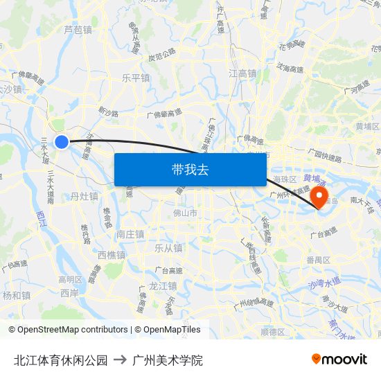 北江体育休闲公园 to 广州美术学院 map