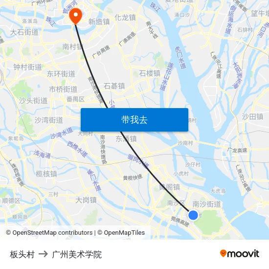 板头村 to 广州美术学院 map