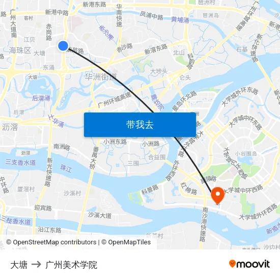 大塘 to 广州美术学院 map