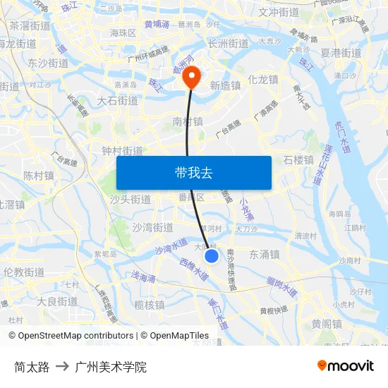 简太路 to 广州美术学院 map