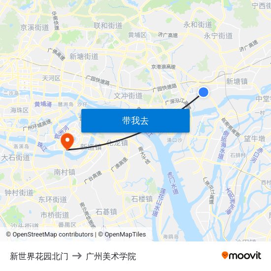 新世界花园北门 to 广州美术学院 map