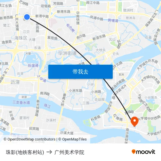 珠影(地铁客村站) to 广州美术学院 map