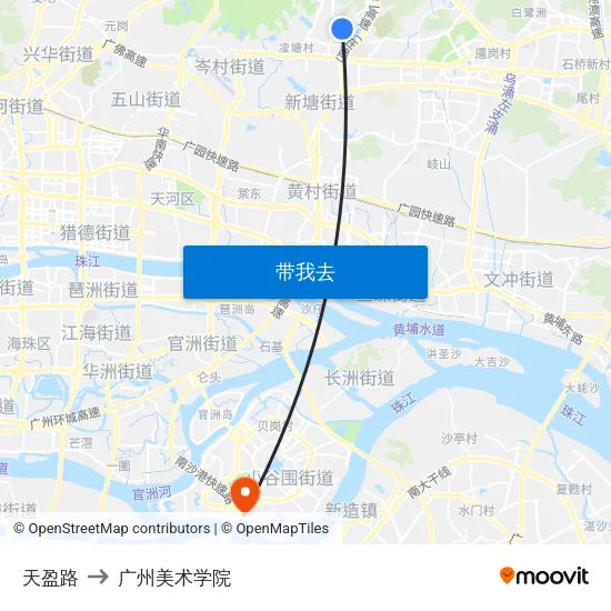 天盈路 to 广州美术学院 map