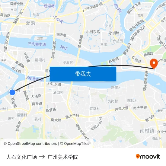 大石文化广场 to 广州美术学院 map