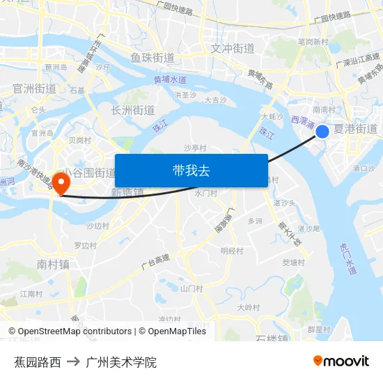 蕉园路西 to 广州美术学院 map
