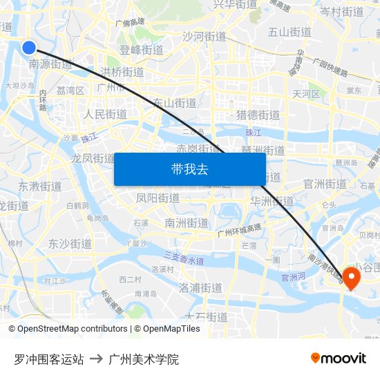 罗冲围客运站 to 广州美术学院 map