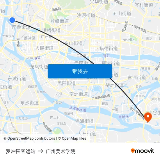 罗冲围客运站 to 广州美术学院 map