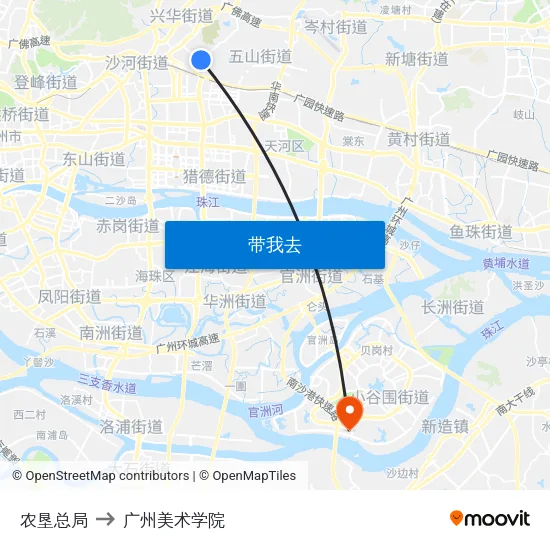 农垦总局 to 广州美术学院 map