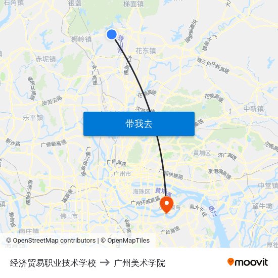 经济贸易职业技术学校 to 广州美术学院 map