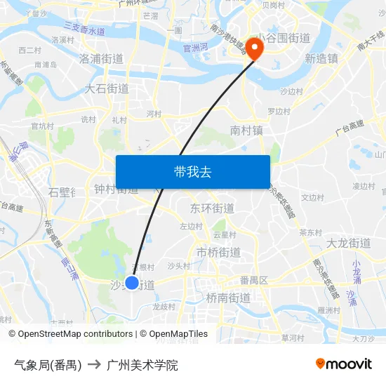 气象局(番禺) to 广州美术学院 map