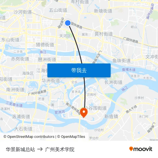华景新城总站 to 广州美术学院 map