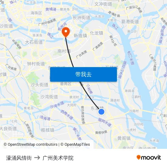 濠涌风情街 to 广州美术学院 map