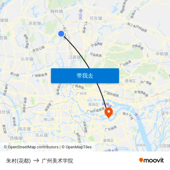 朱村(花都) to 广州美术学院 map
