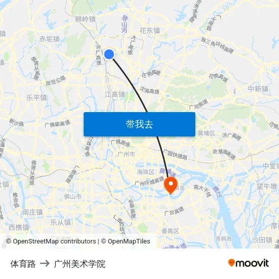 体育路 to 广州美术学院 map
