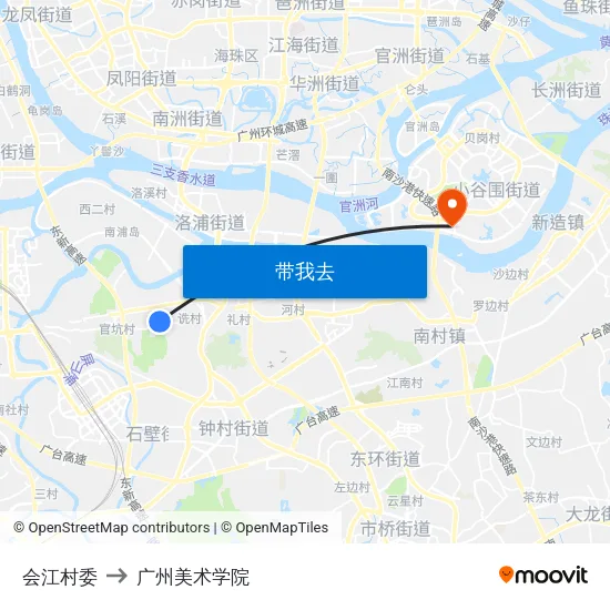 会江村委 to 广州美术学院 map