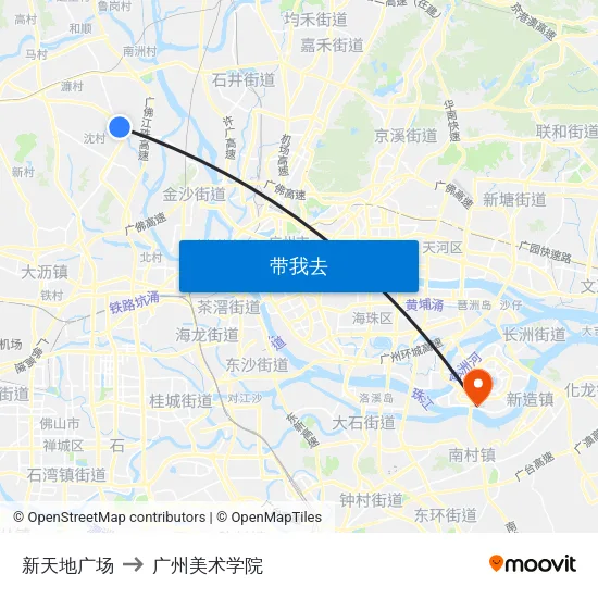 新天地广场 to 广州美术学院 map