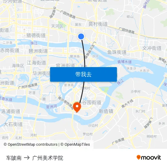 车陂南 to 广州美术学院 map
