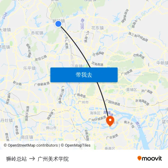 狮岭总站 to 广州美术学院 map