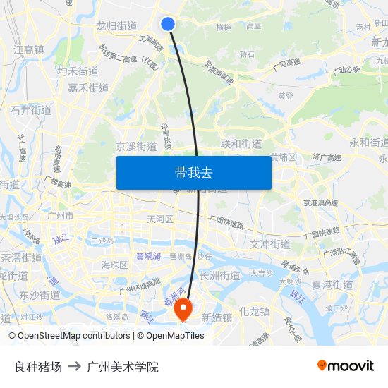 良种猪场 to 广州美术学院 map