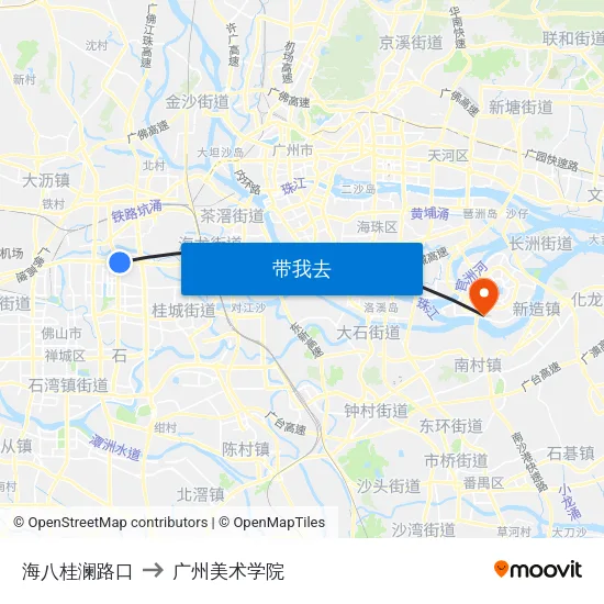 海八桂澜路口 to 广州美术学院 map
