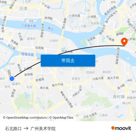 石北路口 to 广州美术学院 map