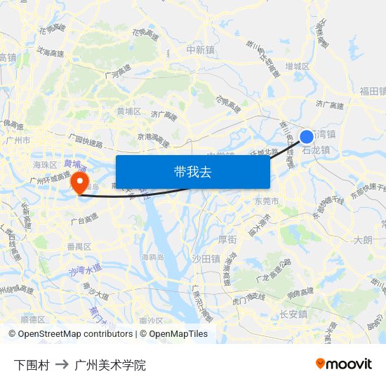 下围村 to 广州美术学院 map