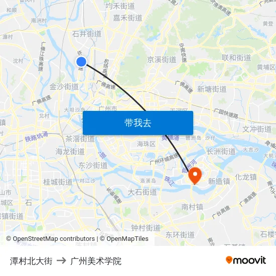 潭村北大街 to 广州美术学院 map
