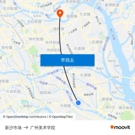 新沙市场 to 广州美术学院 map