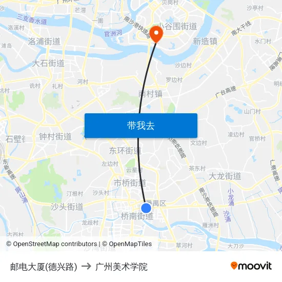 邮电大厦(德兴路) to 广州美术学院 map