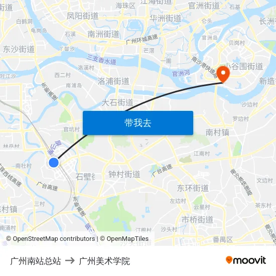 广州南站总站 to 广州美术学院 map