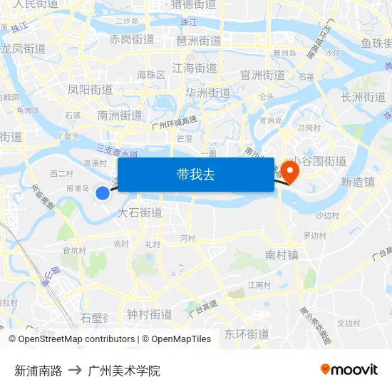 新浦南路 to 广州美术学院 map