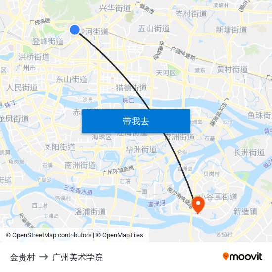 金贵村 to 广州美术学院 map