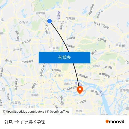 祥凤 to 广州美术学院 map