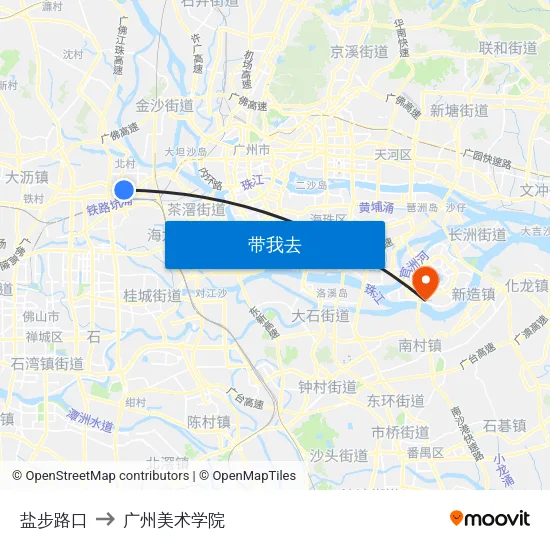 盐步路口 to 广州美术学院 map
