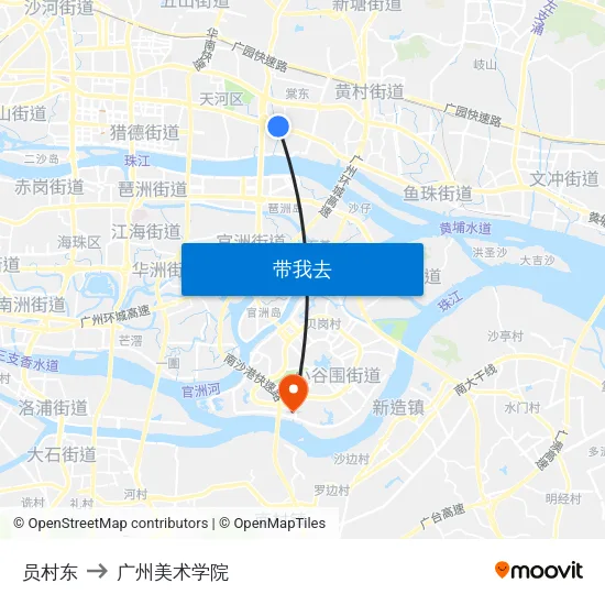 员村东 to 广州美术学院 map