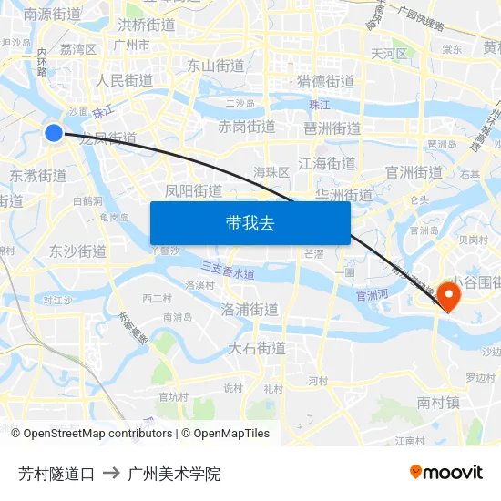 芳村隧道口 to 广州美术学院 map