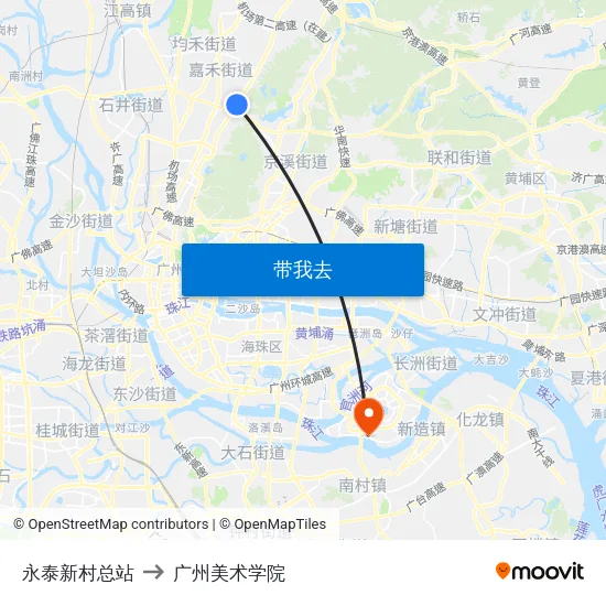 永泰新村总站 to 广州美术学院 map