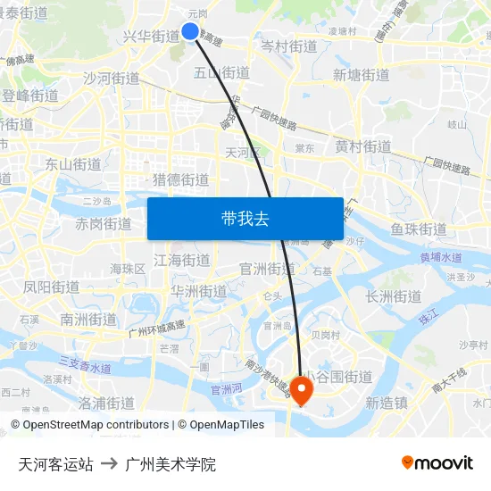 天河客运站 to 广州美术学院 map