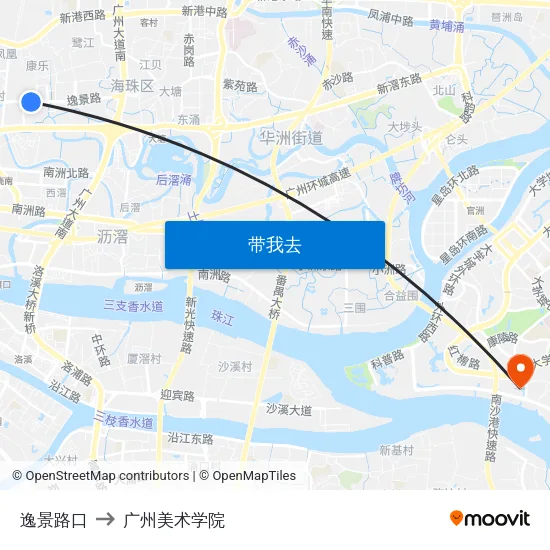 逸景路口 to 广州美术学院 map