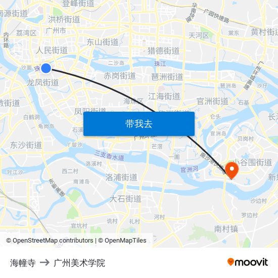 海幢寺 to 广州美术学院 map