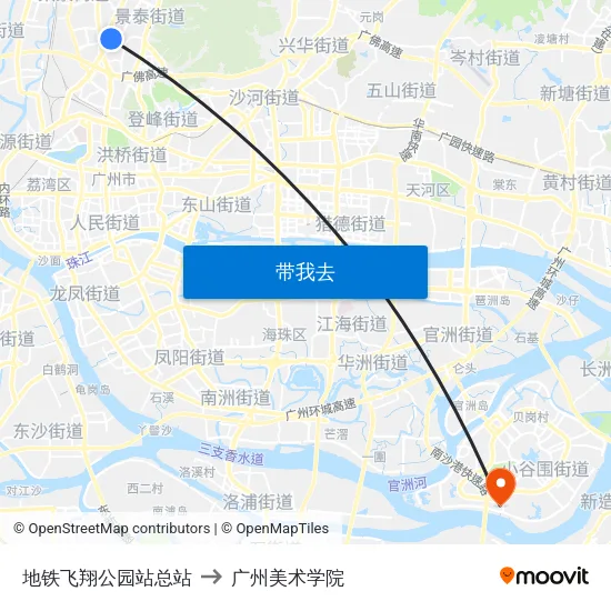 地铁飞翔公园站总站 to 广州美术学院 map