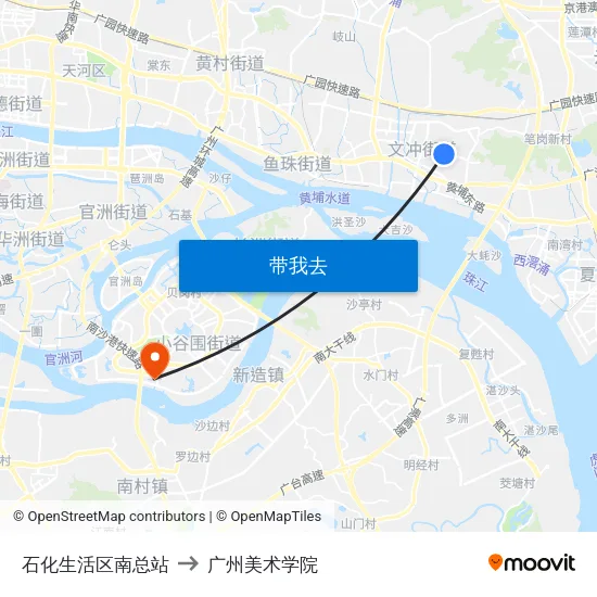 石化生活区南总站 to 广州美术学院 map