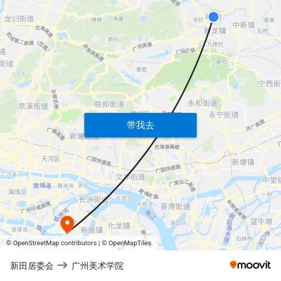 新田居委会 to 广州美术学院 map