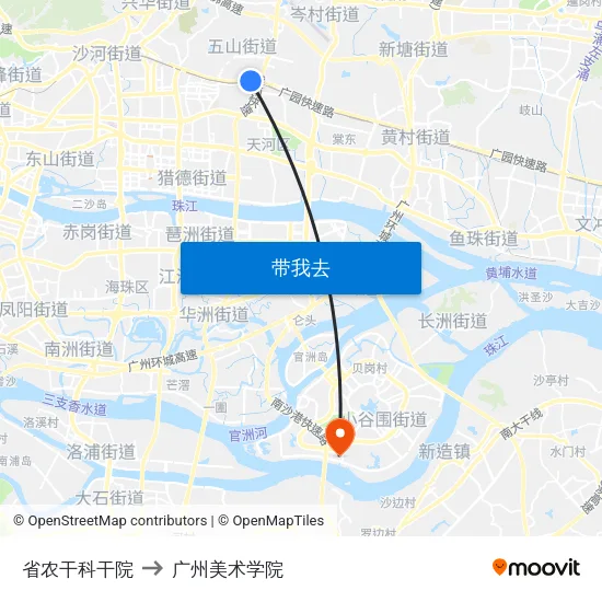 省农干科干院 to 广州美术学院 map